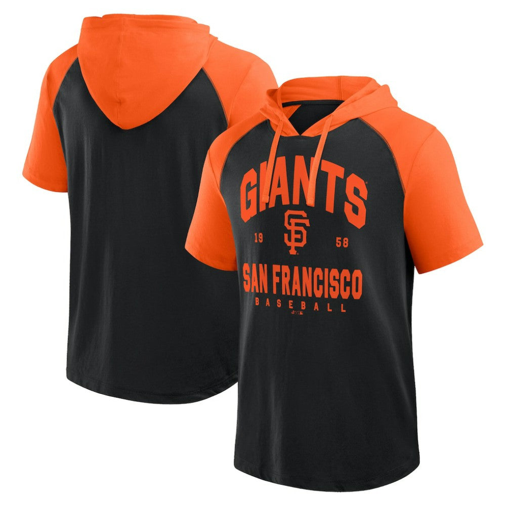 San Francisco Giants Logo Athletic Prime Raglan Short Sleeve Hoodie T-Shirt - Black Hoodies