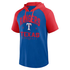 Texas Rangers Logo Athletic Prime Raglan Short Sleeve Hoodie T-Shirt - Royal Hoodies