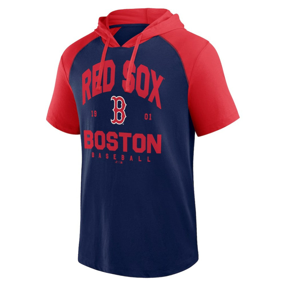 Boston Red Sox Logo Athletic Prime Raglan Short Sleeve Hoodie T-Shirt - Navy Hoodies