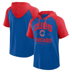 Chicago Cubs Logo Athletic Prime Raglan Short Sleeve Hoodie T-Shirt - Royal Hoodies