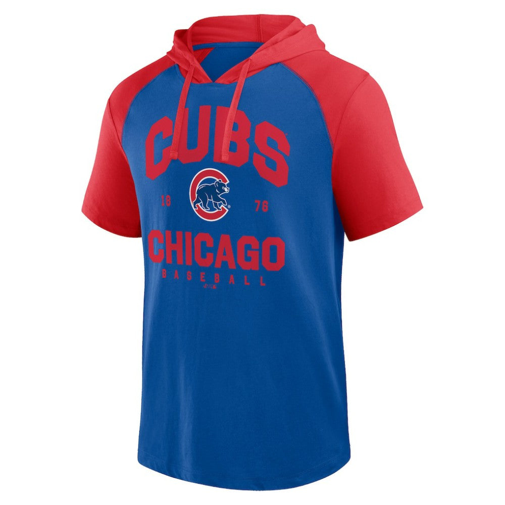 Chicago Cubs Logo Athletic Prime Raglan Short Sleeve Hoodie T-Shirt - Royal Hoodies