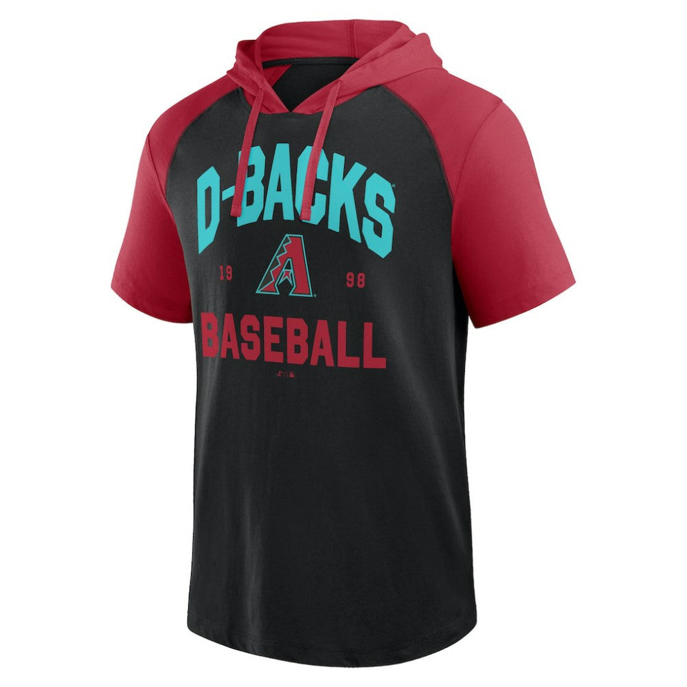Arizona Diamondbacks Logo Athletic Prime Raglan Short Sleeve Hoodie T-Shirt - Black Hoodies