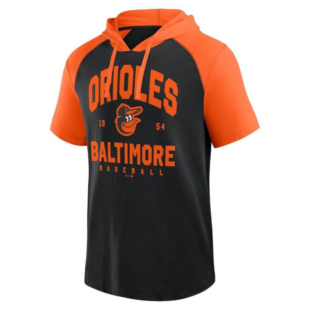 Baltimore Orioles Logo Athletic Prime Raglan Short Sleeve Hoodie T-Shirt - Black Hoodies