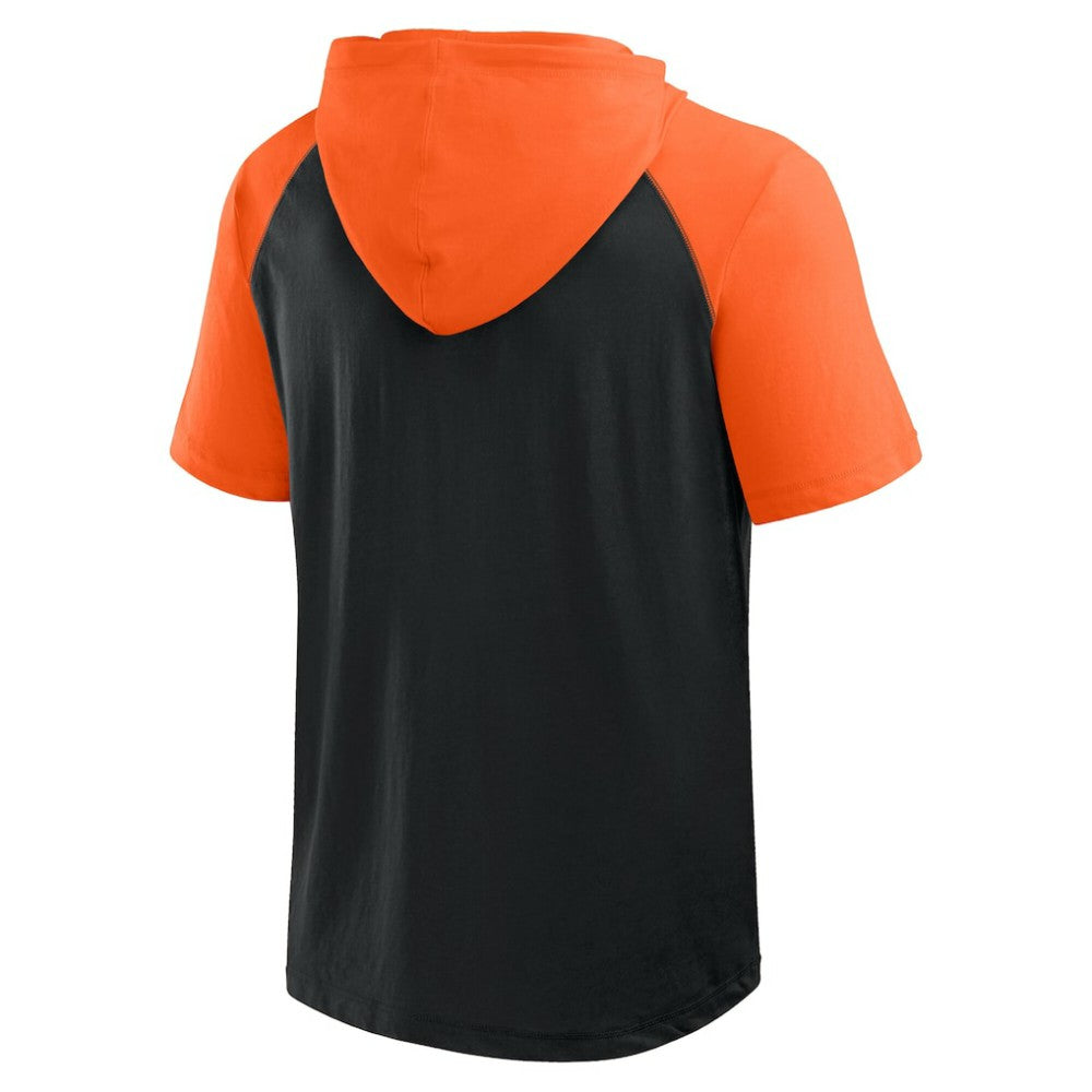 Baltimore Orioles Logo Athletic Prime Raglan Short Sleeve Hoodie T-Shirt - Black Hoodies