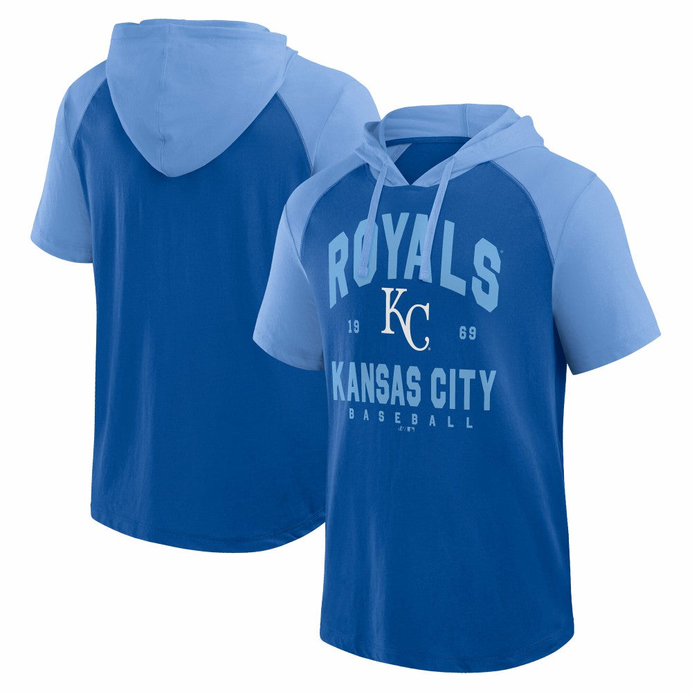 Kansas City Royals Logo Athletic Prime Raglan Short Sleeve Hoodie T-Shirt - Royal Hoodies