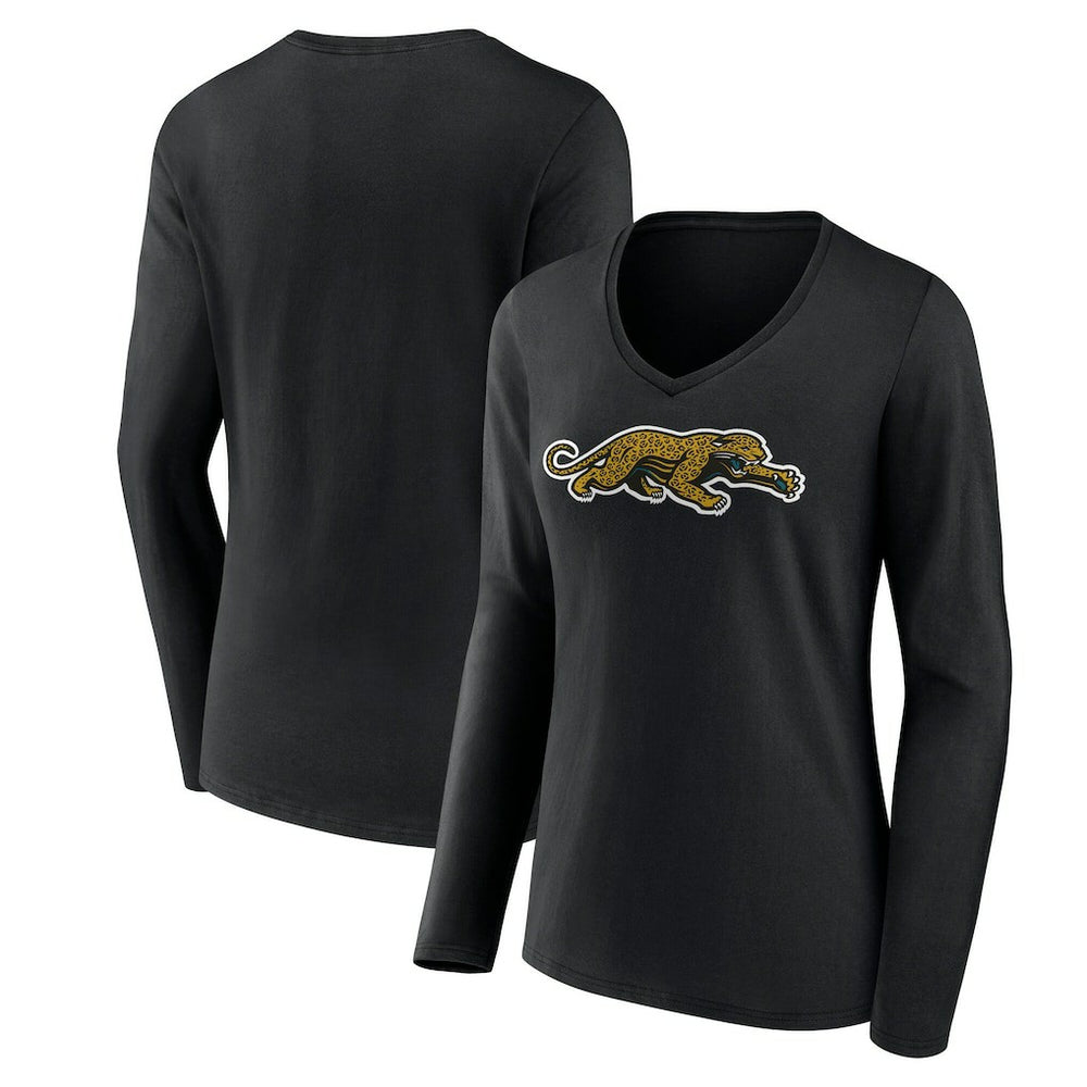 Jacksonville Jaguars Women's Classic Logo Long Sleeve V-Neck T-Shirt Black