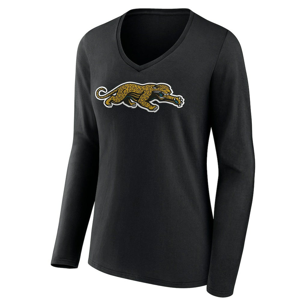 Jacksonville Jaguars Women's Classic Logo Long Sleeve V-Neck T-Shirt Black
