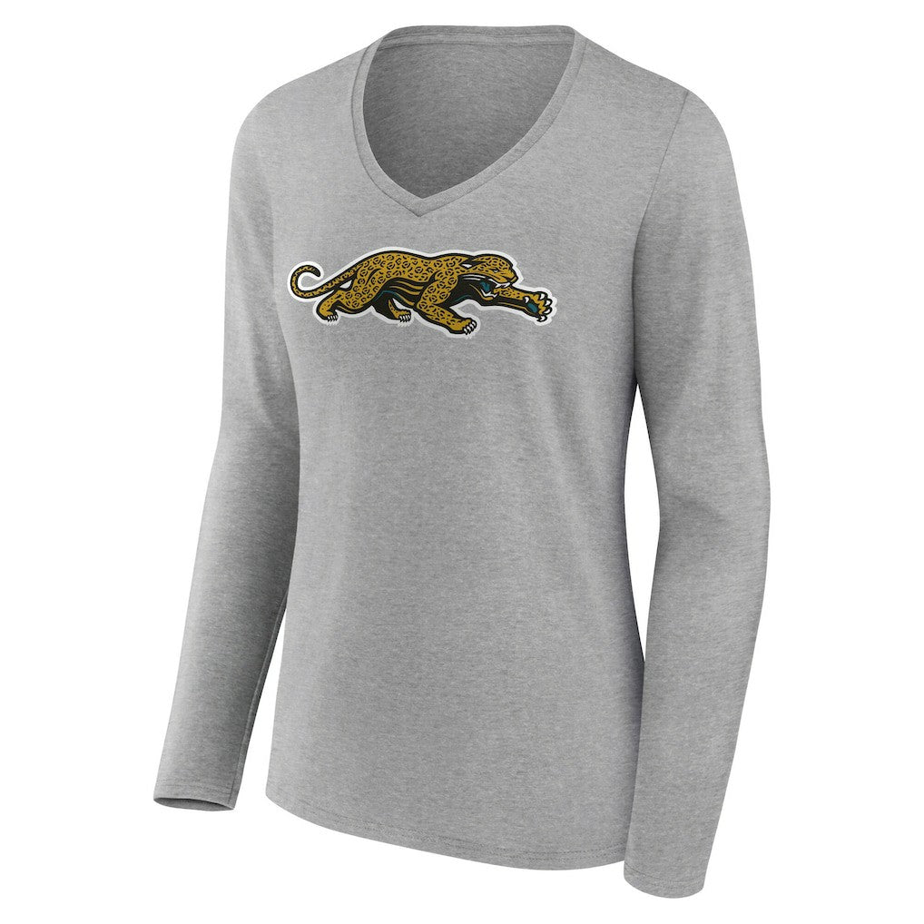 Jacksonville Jaguars Women's Classic Logo Long Sleeve V-Neck T-Shirt Gray