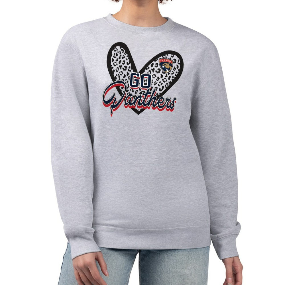NHL Florida Panthers G-III 4Her by Carl Banks Women's Animal Print Heart Fleece Pullover Sweatshirt - Heather Gray