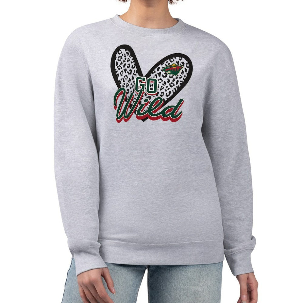 NHL Minnesota Wild G-III 4Her by Carl Banks Women's Animal Print Heart Fleece Pullover Sweatshirt - Heather Gray