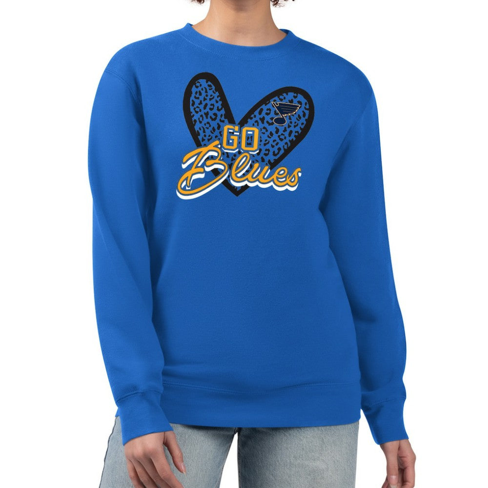 NHL St. Louis Blues G-III 4Her by Carl Banks Women's Animal Print Heart Fleece Pullover Sweatshirt - Blue