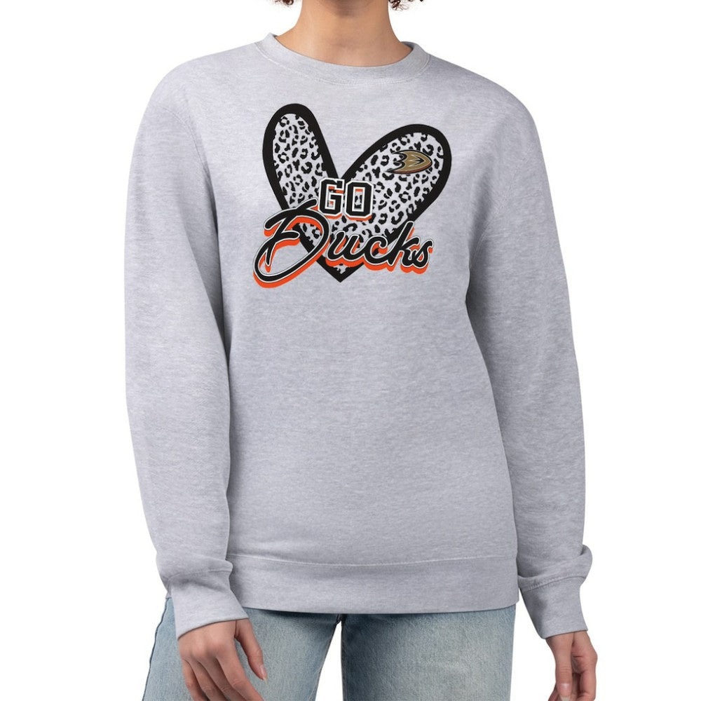 NHL Anaheim Ducks G-III 4Her by Carl Banks Women's Animal Print Heart Fleece Pullover Sweatshirt - Heather Gray