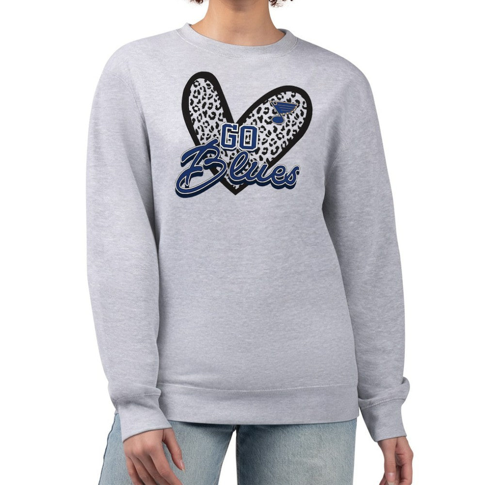 NHL St. Louis Blues G-III 4Her by Carl Banks Women's Animal Print Heart Fleece Pullover Sweatshirt - Heather Gray