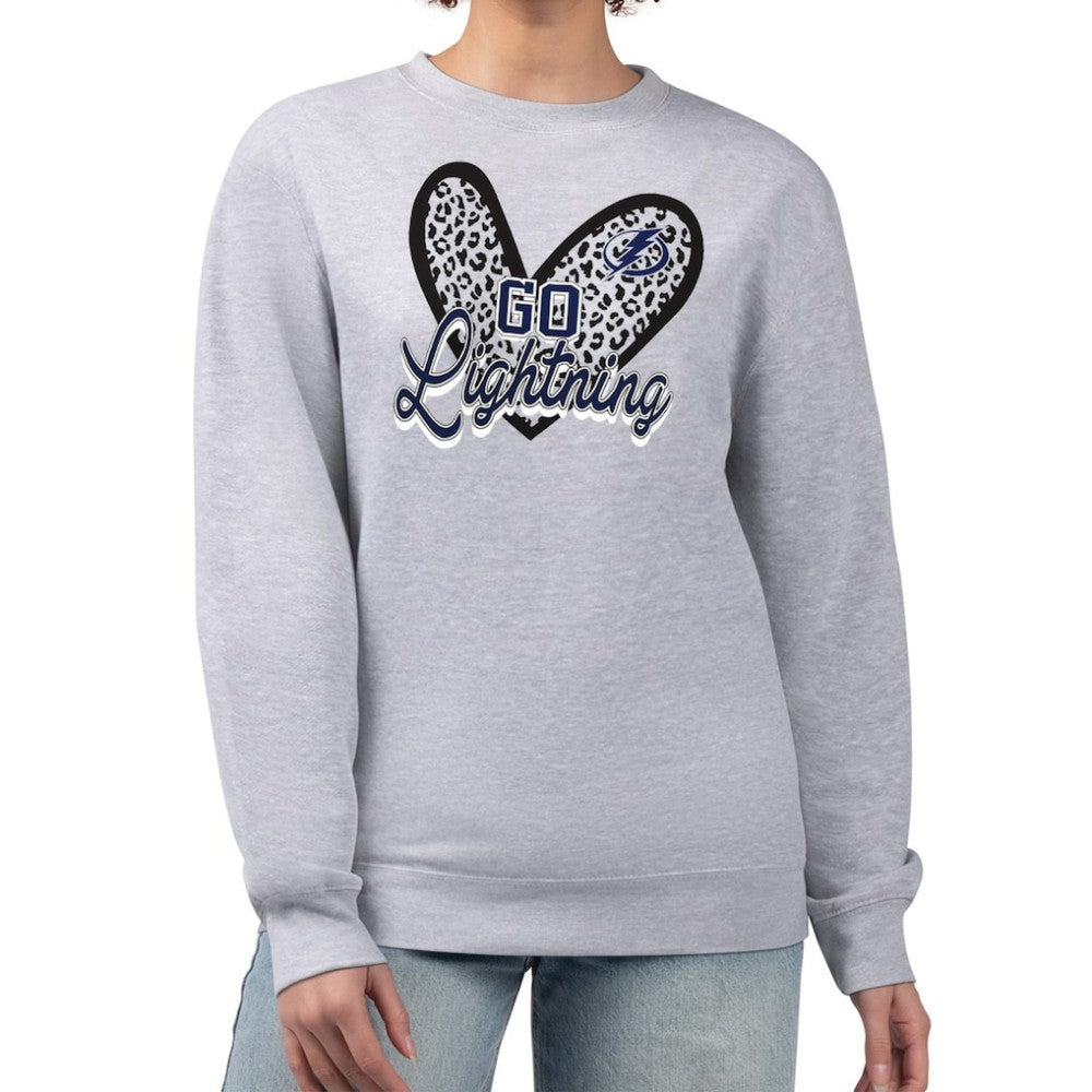 NHL Tampa Bay Lightning G-III 4Her by Carl Banks Women's Animal Print Heart Fleece Pullover Sweatshirt - Heather Gray