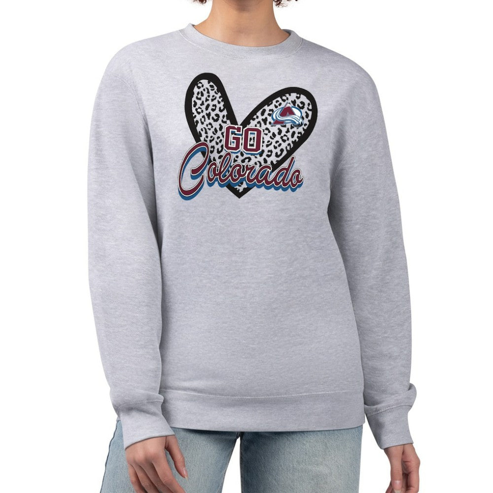 NHL Colorado Avalanche G-III 4Her by Carl Banks Women's Animal Print Heart Fleece Pullover Sweatshirt - Heather Gray