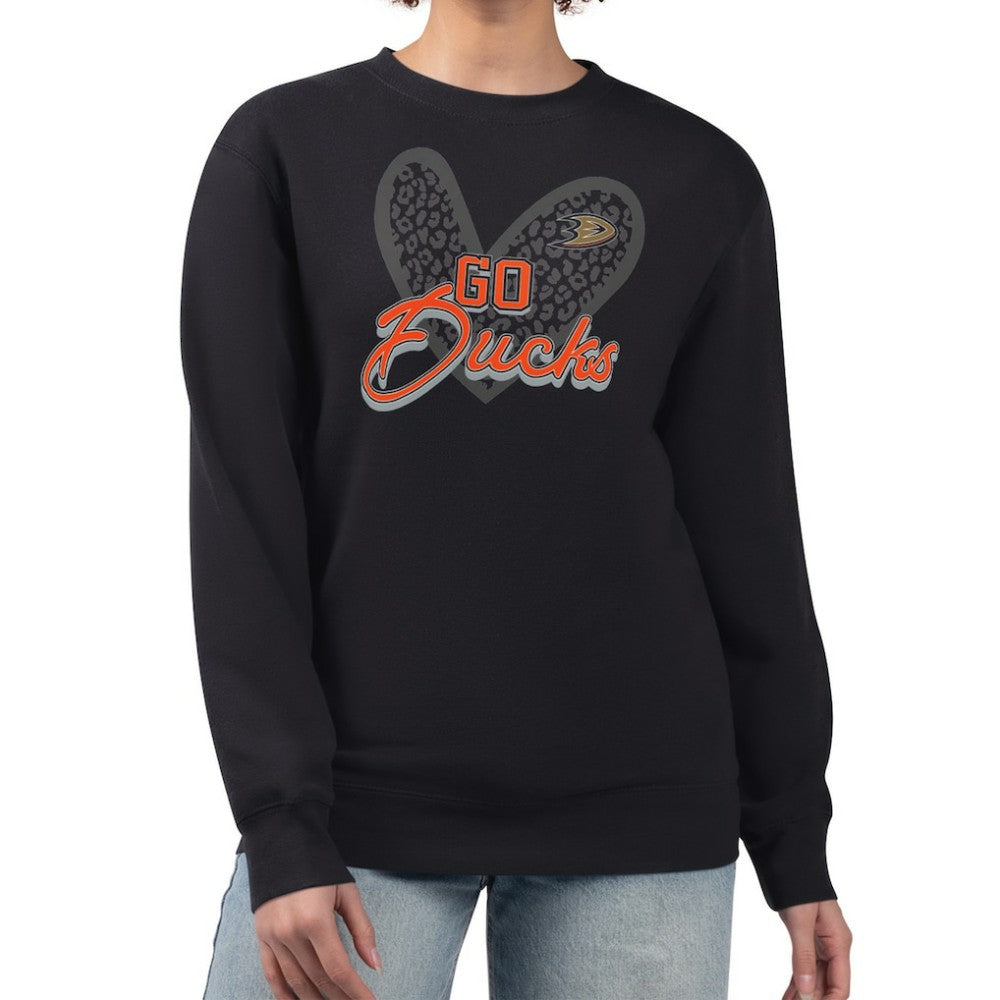 NHL Anaheim Ducks G-III 4Her by Carl Banks Women's Animal Print Heart Fleece Pullover Sweatshirt - Black