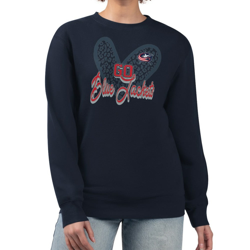 NHL Columbus Blue Jackets G-III 4Her by Carl Banks Women's Animal Print Heart Fleece Pullover Sweatshirt - Navy