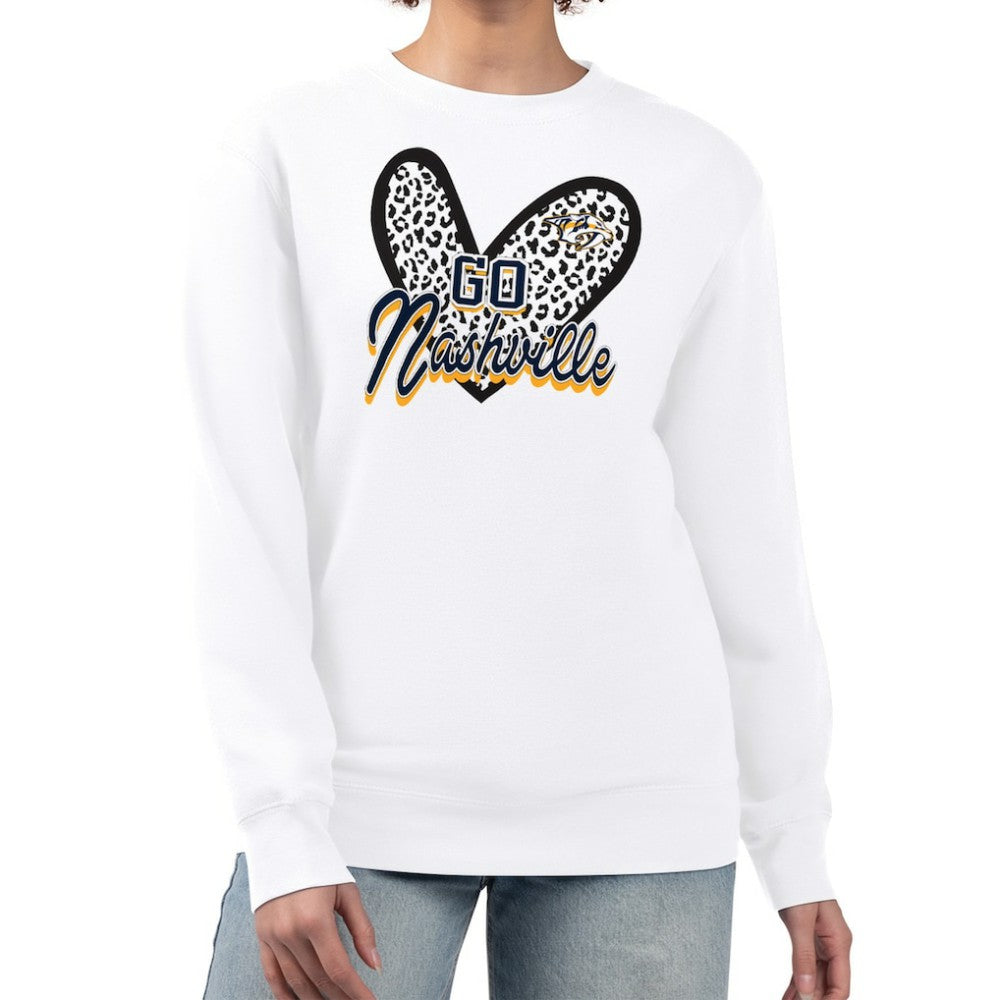 NHL Nashville Predators G-III 4Her by Carl Banks Women's Animal Print Heart Fleece Pullover Sweatshirt - White