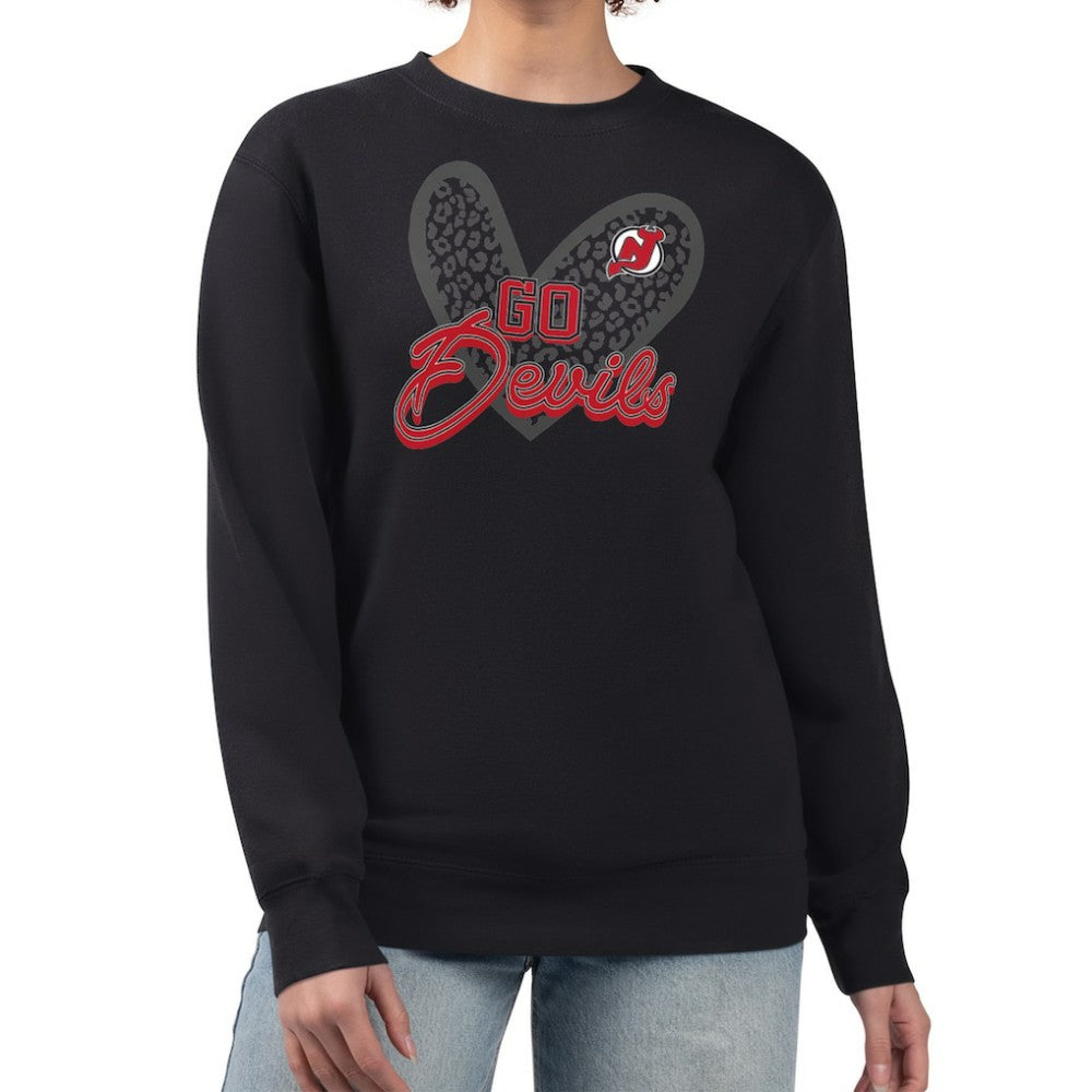 NHL New Jersey Devils G-III 4Her by Carl Banks Women's Animal Print Heart Fleece Pullover Sweatshirt - Black