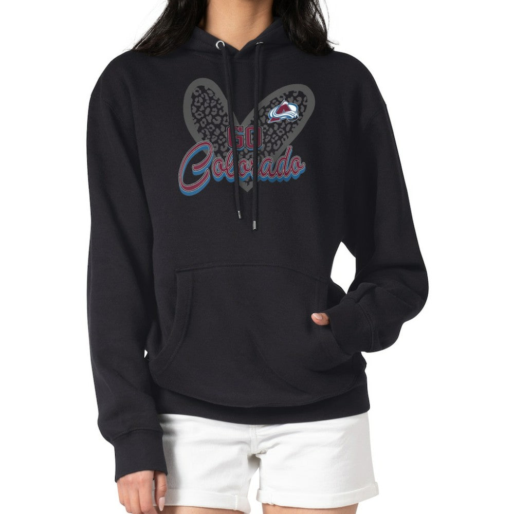 NHL Colorado Avalanche G-III 4Her by Carl Banks Women's Animal Print Heart Fleece Pullover Hoodie - Black