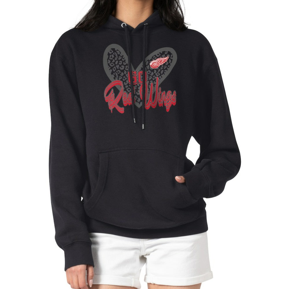 NHL Detroit Red Wings G-III 4Her by Carl Banks Women's Animal Print Heart Fleece Pullover Hoodie - Black