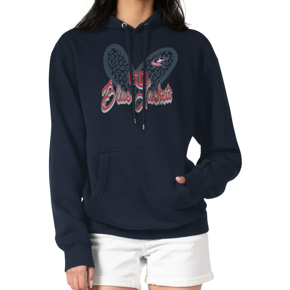 NHL Columbus Blue Jackets G-III 4Her by Carl Banks Women's Animal Print Heart Fleece Pullover Hoodie - Navy