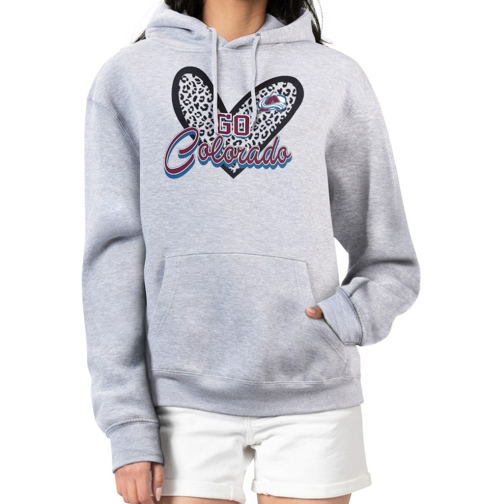 NHL Colorado Avalanche G-III 4Her by Carl Banks Women's Animal Print Heart Fleece Pullover Hoodie - Heather Gray