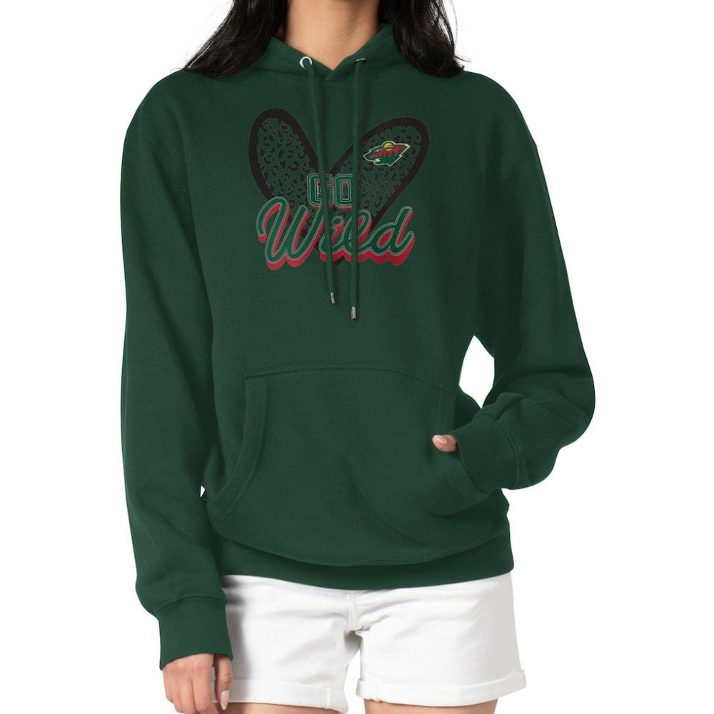 NHL Minnesota Wild G-III 4Her by Carl Banks Women's Animal Print Heart Fleece Pullover Hoodie - Green