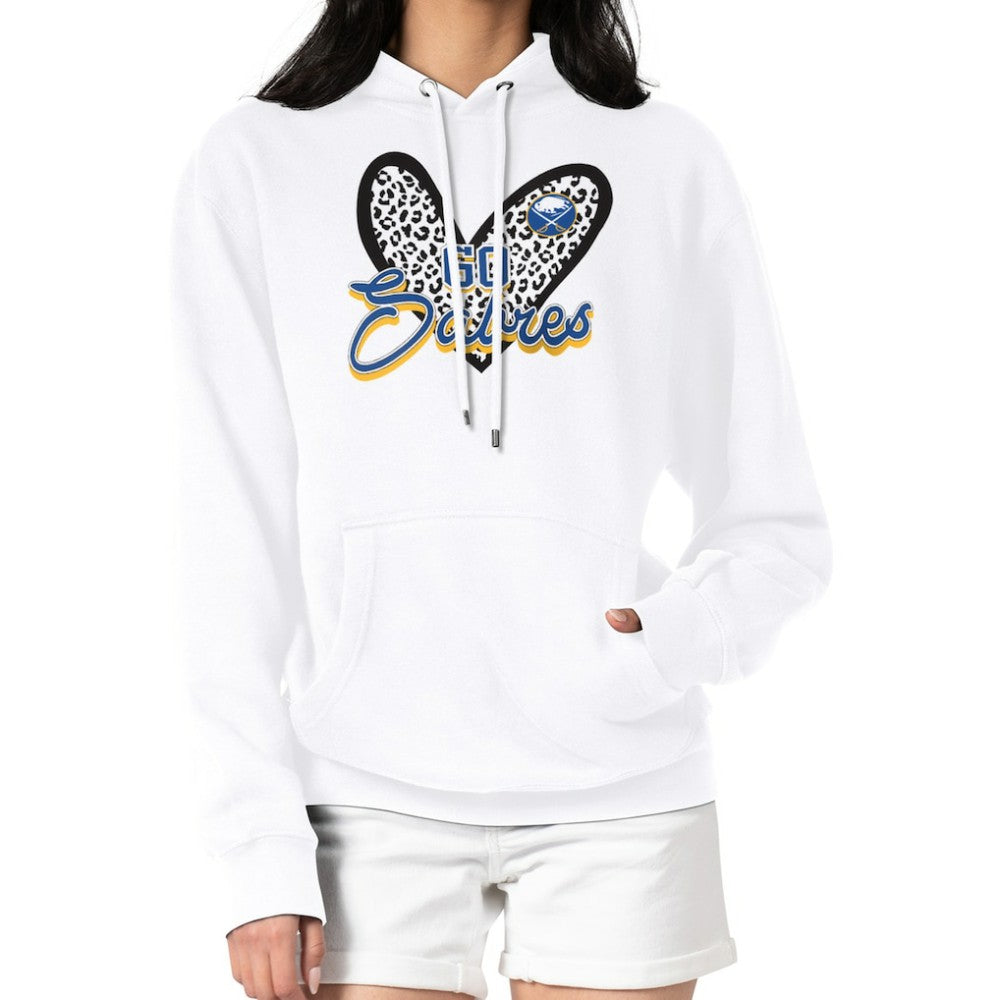 NHL Buffalo Sabres G-III 4Her by Carl Banks Women's Animal Print Heart Fleece Pullover Hoodie - White