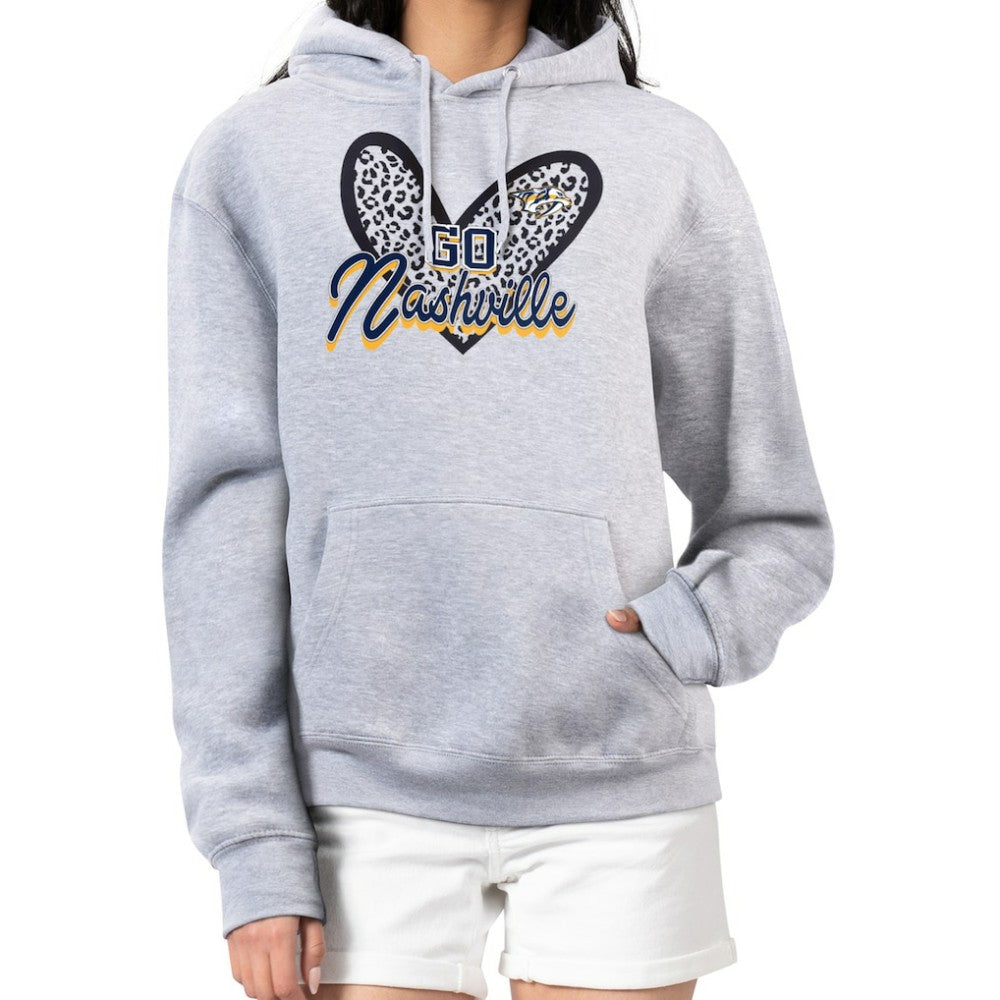 NHL Nashville Predators G-III 4Her by Carl Banks Women's Animal Print Heart Fleece Pullover Hoodie - Heather Gray
