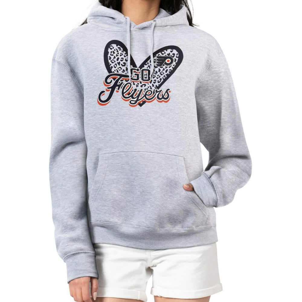 NHL Philadelphia Flyers G-III 4Her by Carl Banks Women's Animal Print Heart Fleece Pullover Hoodie - Heather Gray