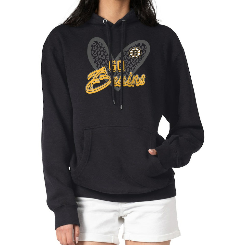 NHL Boston Bruins G-III 4Her by Carl Banks Women's Animal Print Heart Fleece Pullover Hoodie - Black