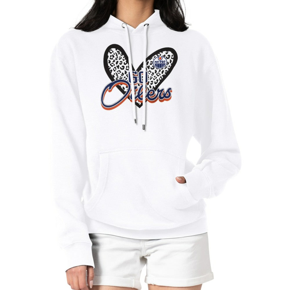 NHL Edmonton Oilers G-III 4Her by Carl Banks Women's Animal Print Heart Fleece Pullover Hoodie - White