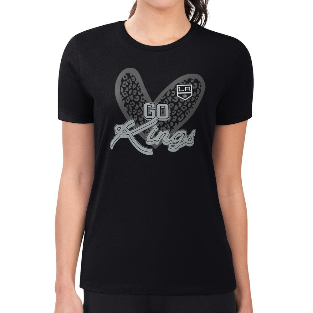 NHL Los Angeles Kings G-III 4Her by Carl Banks Women's Super-Slim Fit Lightweight Animal Print Heart T-Shirt - Black