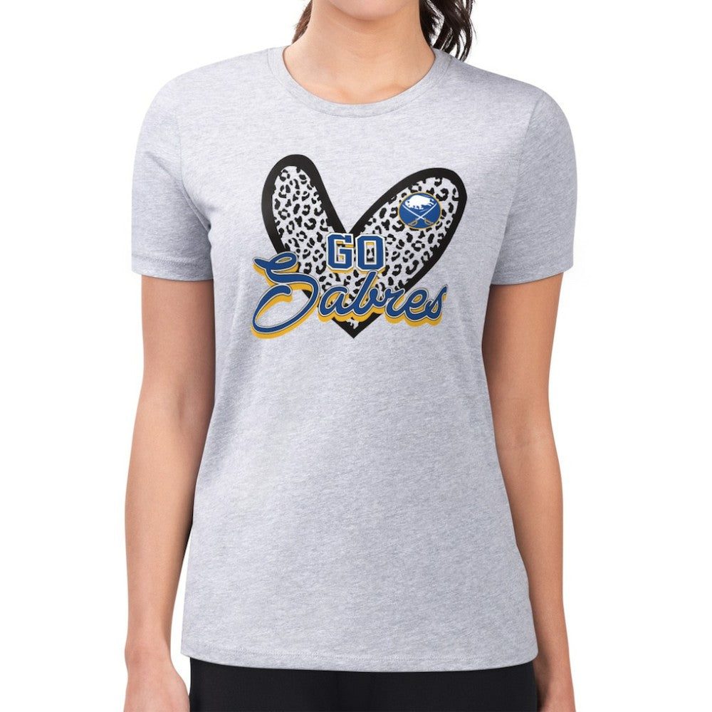 NHL Buffalo Sabres G-III 4Her by Carl Banks Women's Super-Slim Fit Lightweight Animal Print Heart T-Shirt - Heather Gray
