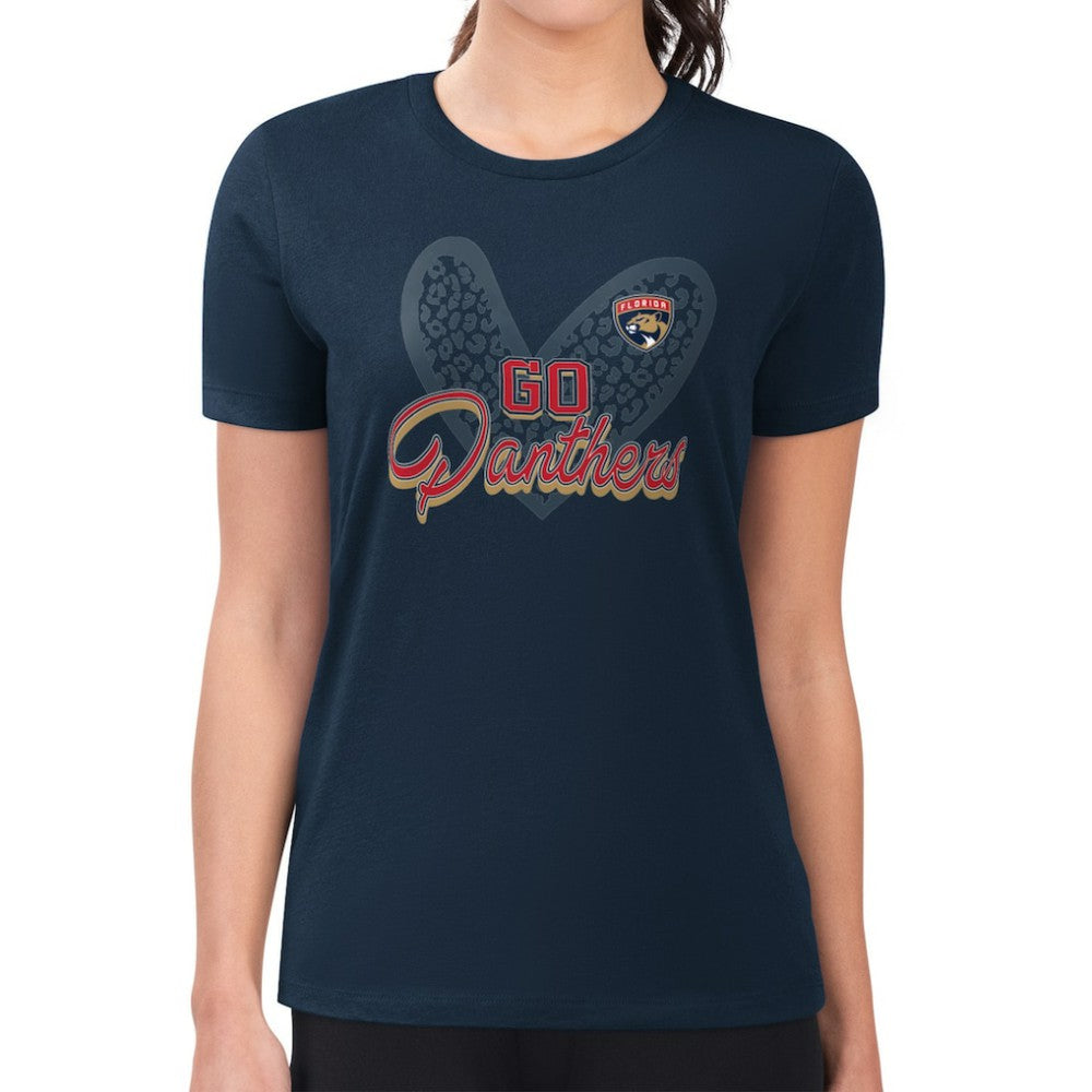 NHL Florida Panthers G-III 4Her by Carl Banks Women's Super-Slim Fit Lightweight Animal Print Heart T-Shirt - Navy