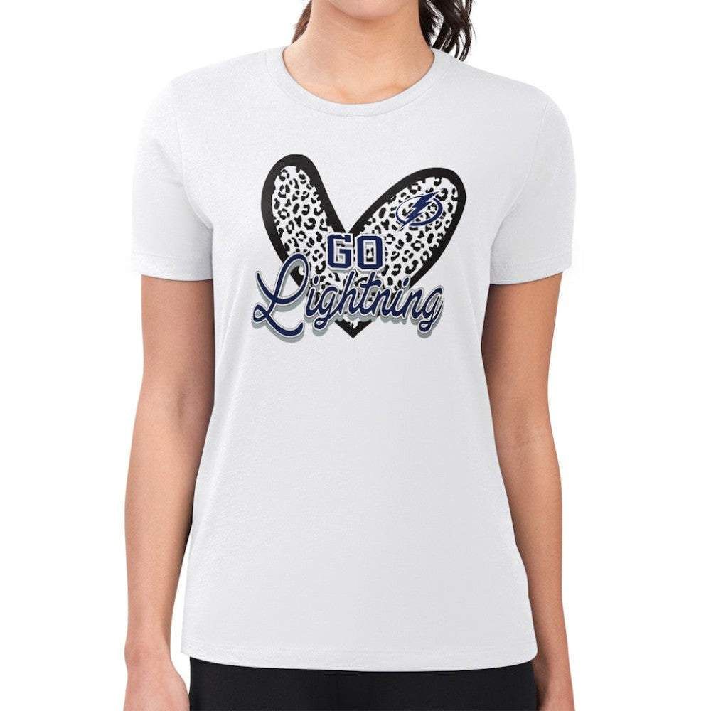 NHL Tampa Bay Lightning G-III 4Her by Carl Banks Women's Super-Slim Fit Lightweight Animal Print Heart T-Shirt - White