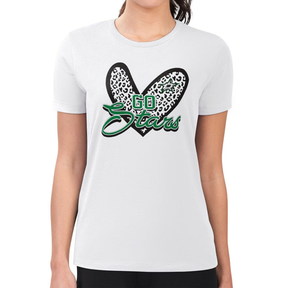 NHL Dallas Stars G-III 4Her by Carl Banks Women's Super-Slim Fit Lightweight Animal Print Heart T-Shirt - White