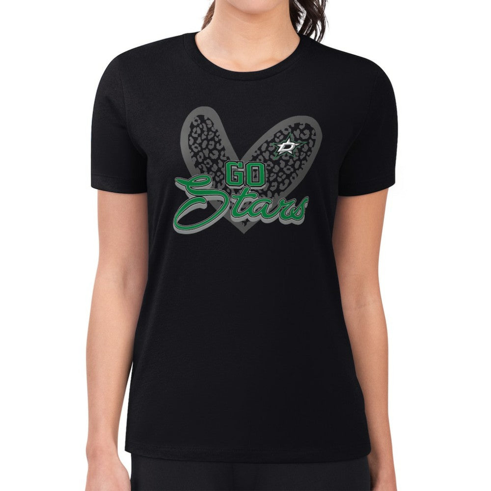 NHL Dallas Stars G-III 4Her by Carl Banks Women's Super-Slim Fit Lightweight Animal Print Heart T-Shirt - Black