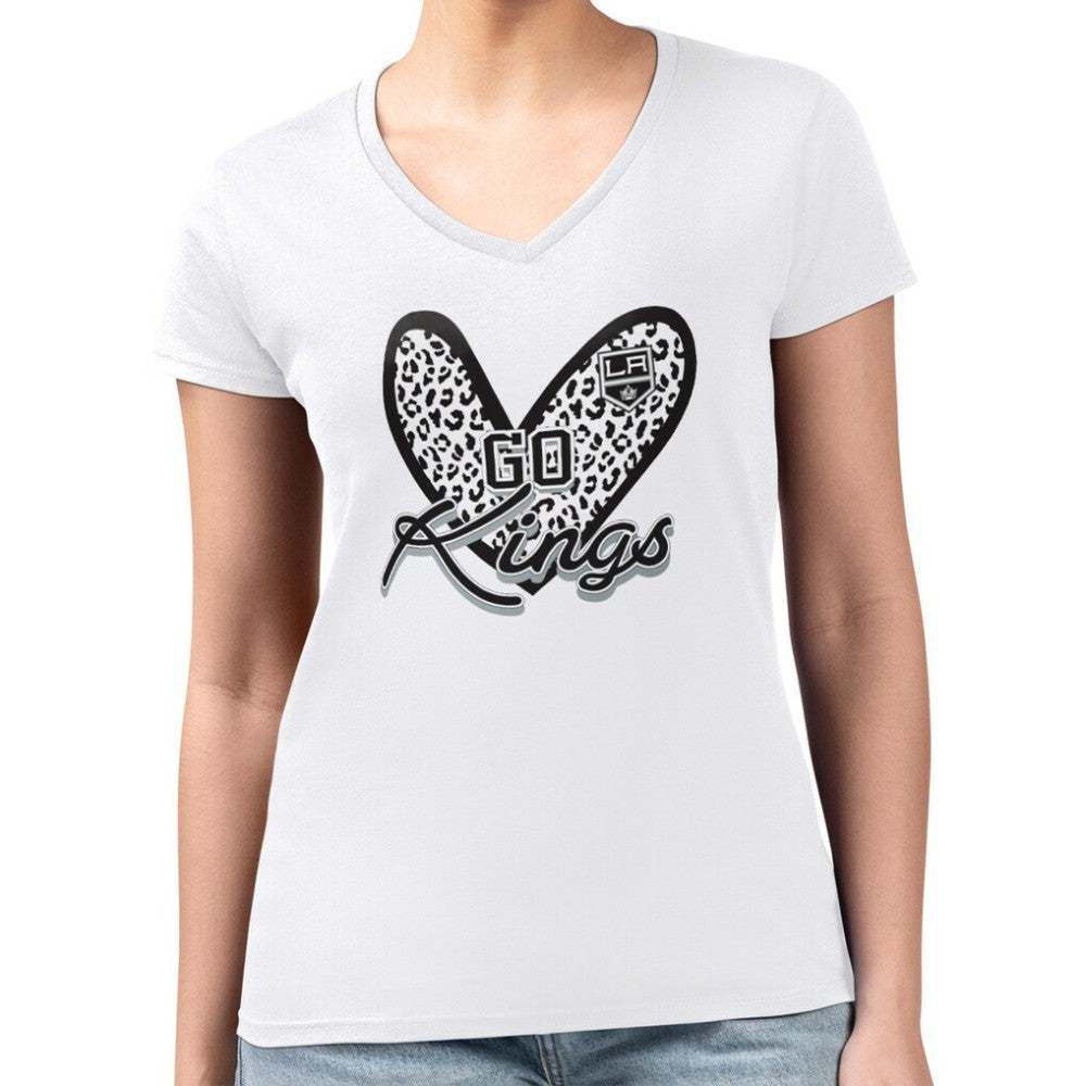 NHL Los Angeles Kings G-III 4Her by Carl Banks Women's Super-Slim Fit Lightweight Animal Print Heart V-Neck T-Shirt - White