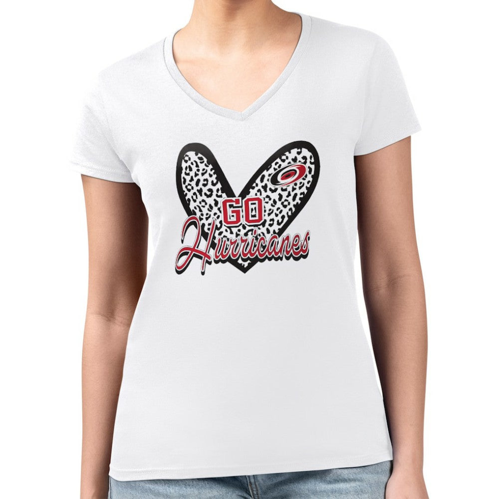 NHL Carolina Hurricanes G-III 4Her by Carl Banks Women's Super-Slim Fit Lightweight Animal Print Heart V-Neck T-Shirt - White