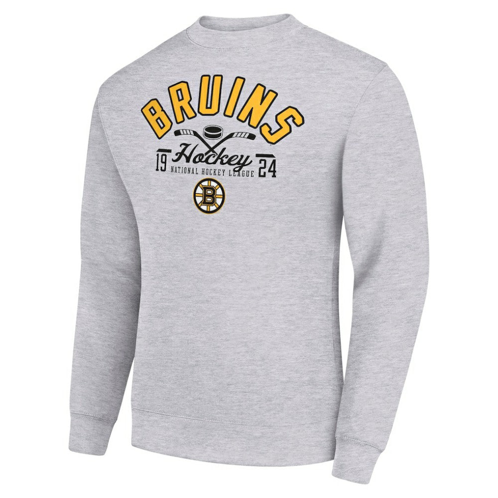 NHL Boston Bruins Starter Stick And Puck Logo Fleece Pullover Sweatshirt - Heather Gray