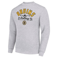 NHL Boston Bruins Starter Stick And Puck Logo Fleece Pullover Sweatshirt - Heather Gray