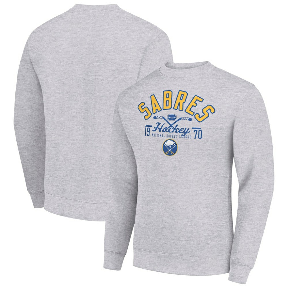 NHL Buffalo Sabres Starter Stick And Puck Logo Fleece Pullover Sweatshirt - Heather Gray