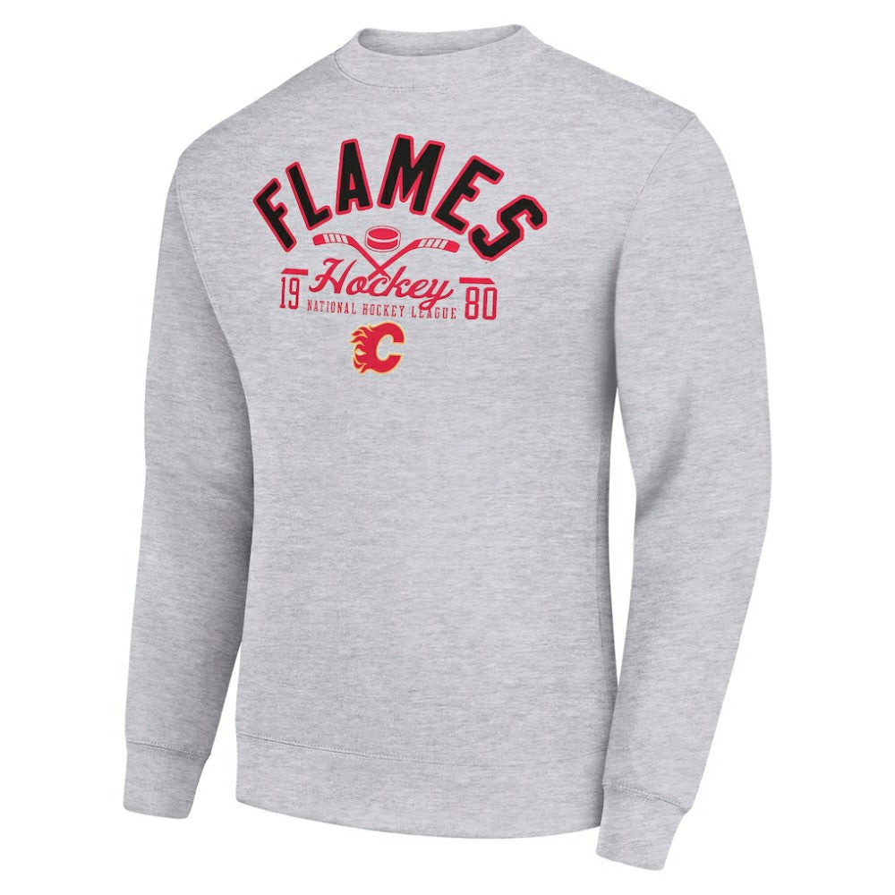 NHL Calgary Flames Starter Stick And Puck Logo Fleece Pullover Sweatshirt - Heather Gray