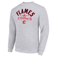 NHL Calgary Flames Starter Stick And Puck Logo Fleece Pullover Sweatshirt - Heather Gray