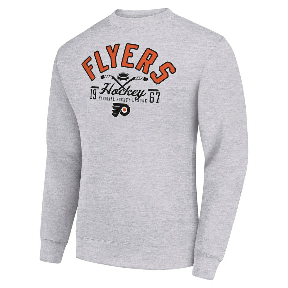 NHL Philadelphia Flyers Starter Stick And Puck Logo Fleece Pullover Sweatshirt - Heather Gray