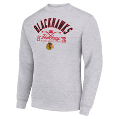 NHL Chicago Blackhawks Starter Stick And Puck Logo Fleece Pullover Sweatshirt - Heather Gray