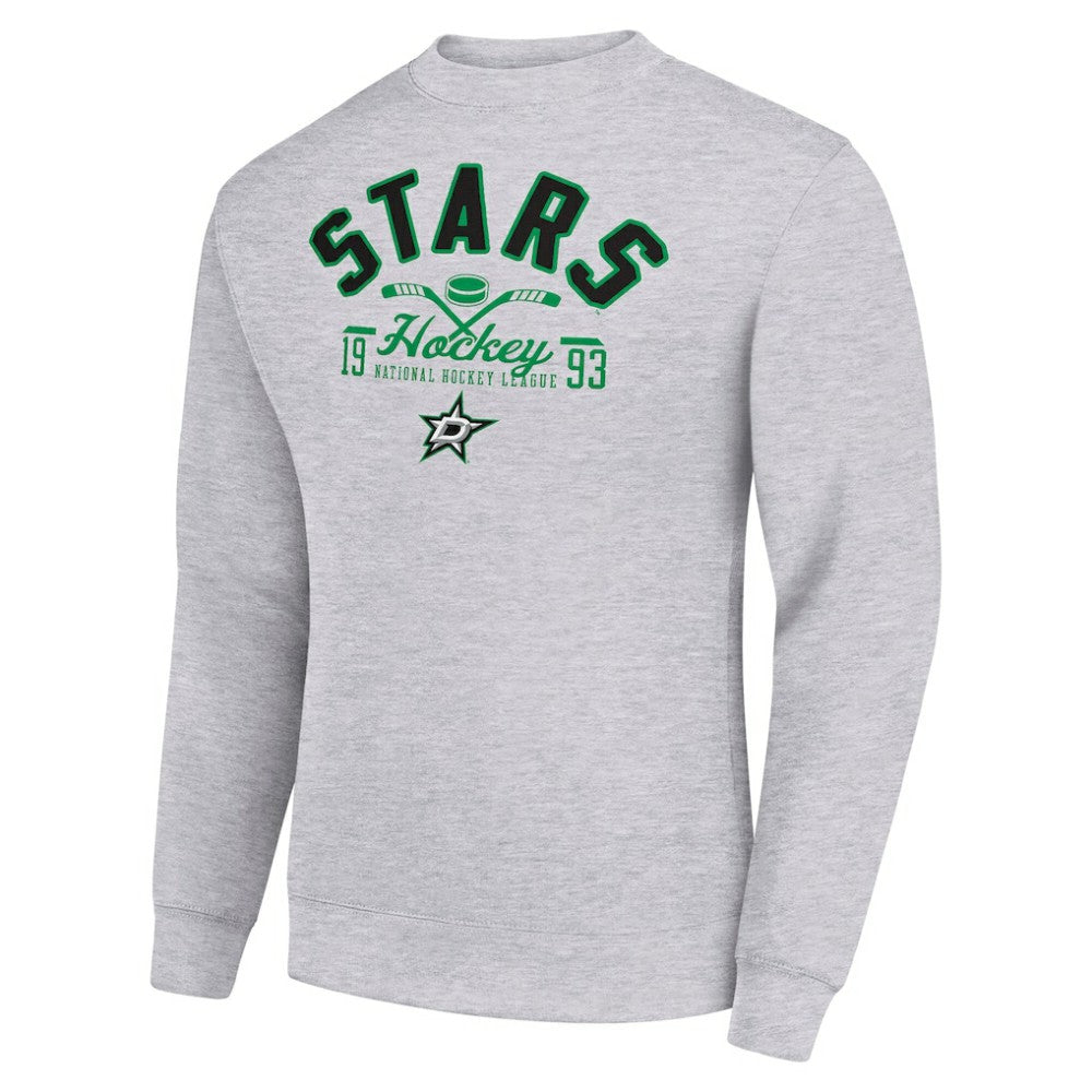NHL Dallas Stars Starter Stick And Puck Logo Fleece Pullover Sweatshirt - Heather Gray