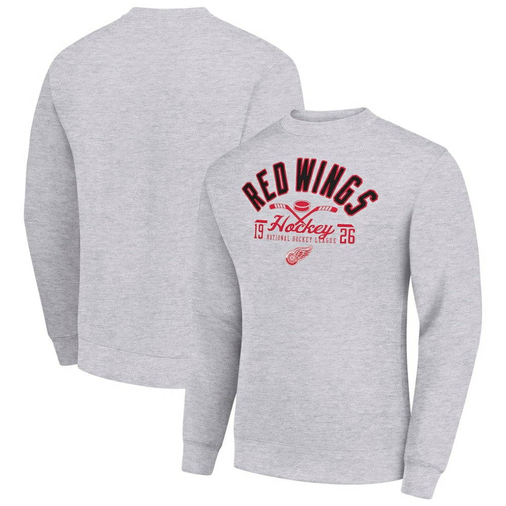 NHL Detroit Red Wings Starter Stick And Puck Logo Fleece Pullover Sweatshirt - Heather Gray